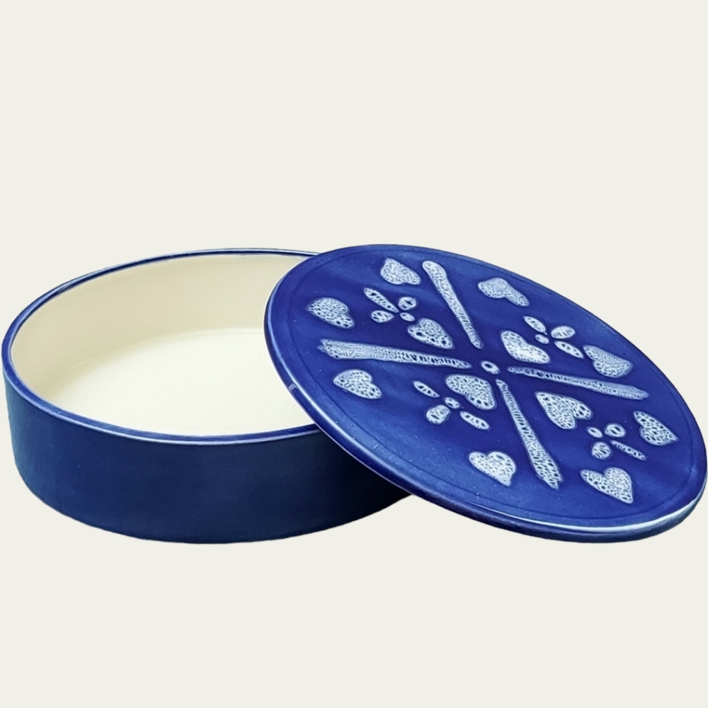 Round Lidded Trinket Dish Cobalt/Hearts